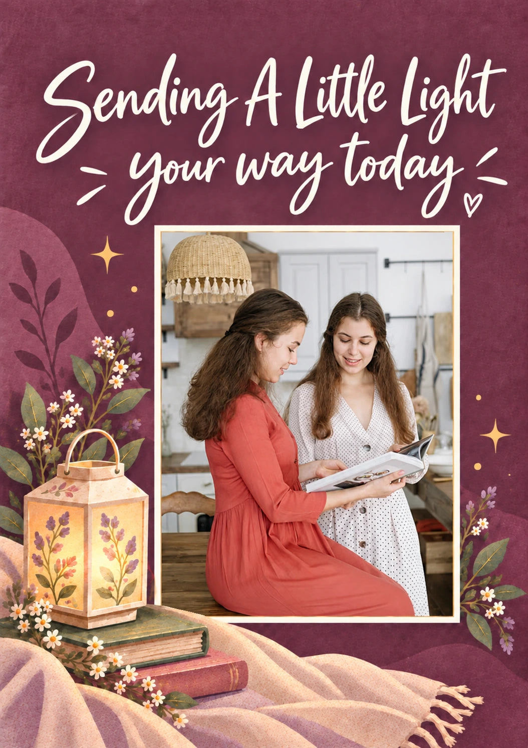 Sending A Little Light Floral Lantern Photo Upload Friendship Card for Sister In Law