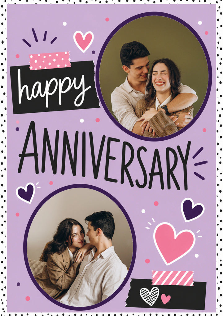 Happy Anniversary Hearts and Doodles Photo Upload Anniversary Card
