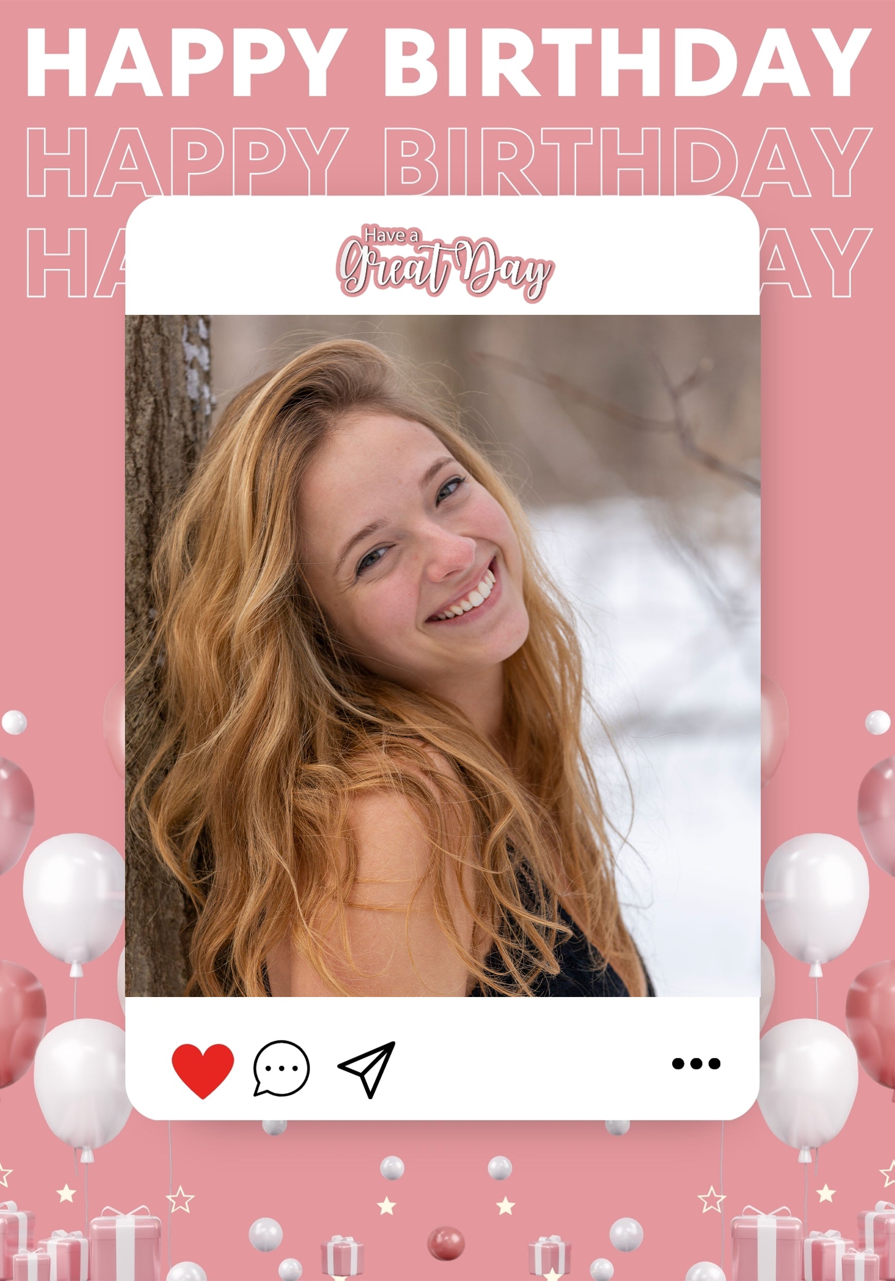 Pink Social Media Photo Upload Birthday Card