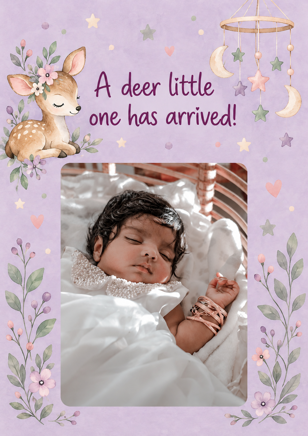 Deer Little One Has Arrived Photo Upload New Baby Card for Niece