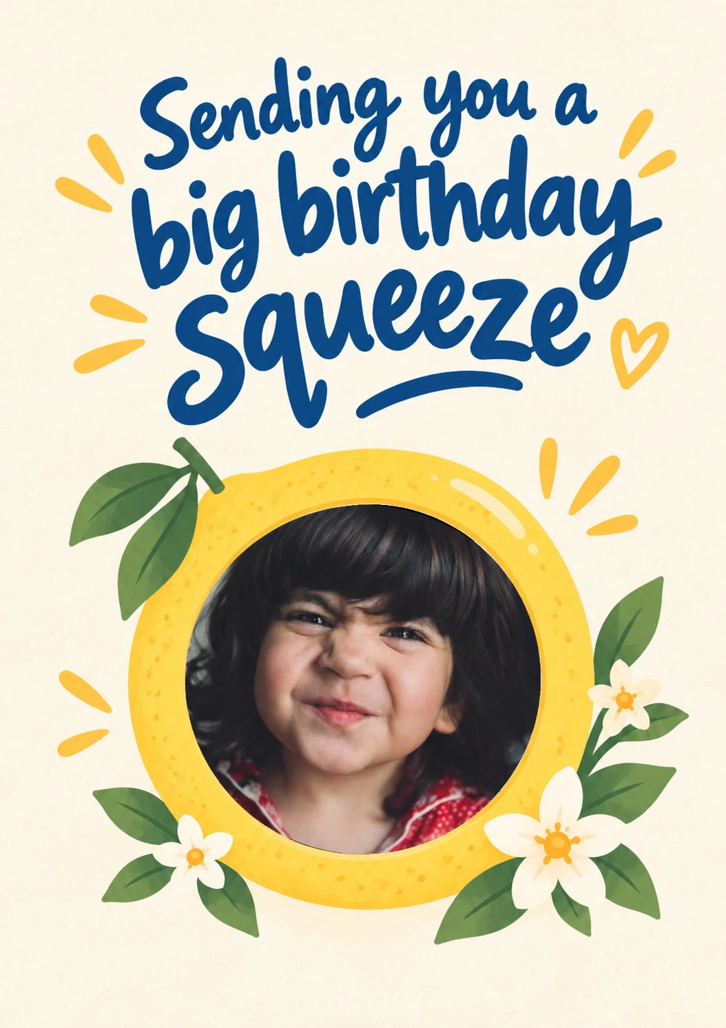 Funny Lemon Squeeze Photo Upload Friendship Card for Cousin