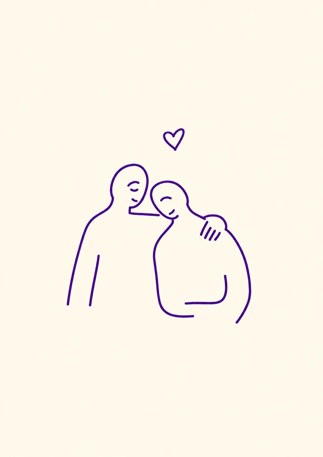Couple Embracing with Heart Illustration Engagement Card