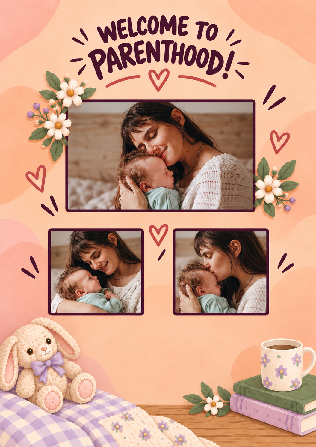 Welcome to Parenthood Floral Photo Upload New Baby Card for Sister