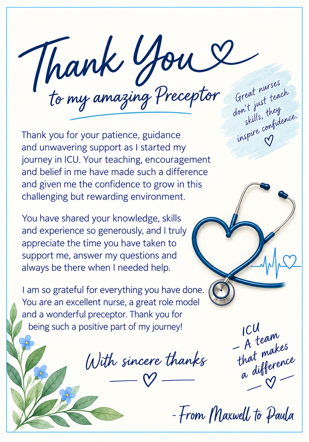 ICU Nurse Preceptor Thank You Birthday Card