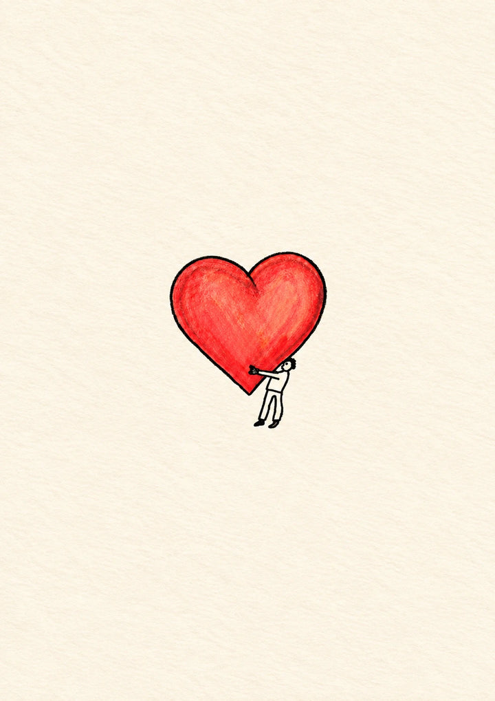 Tiny Man Hugging Giant Heart Anniversary Card