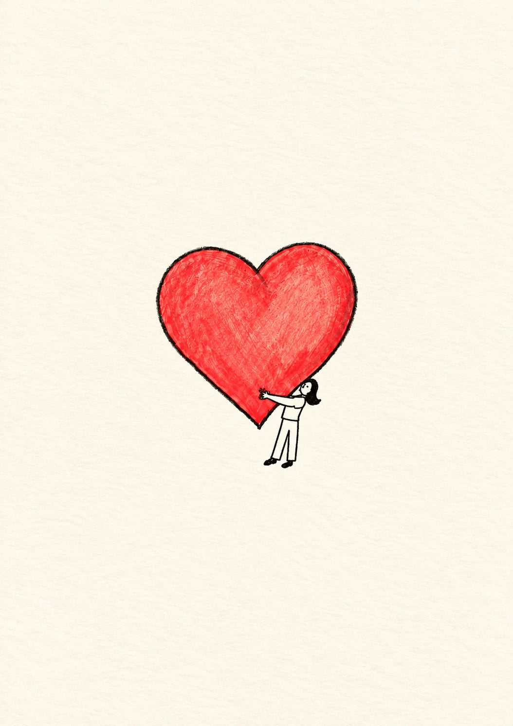Tiny Figure Hugging Giant Red Heart Anniversary Card for Her