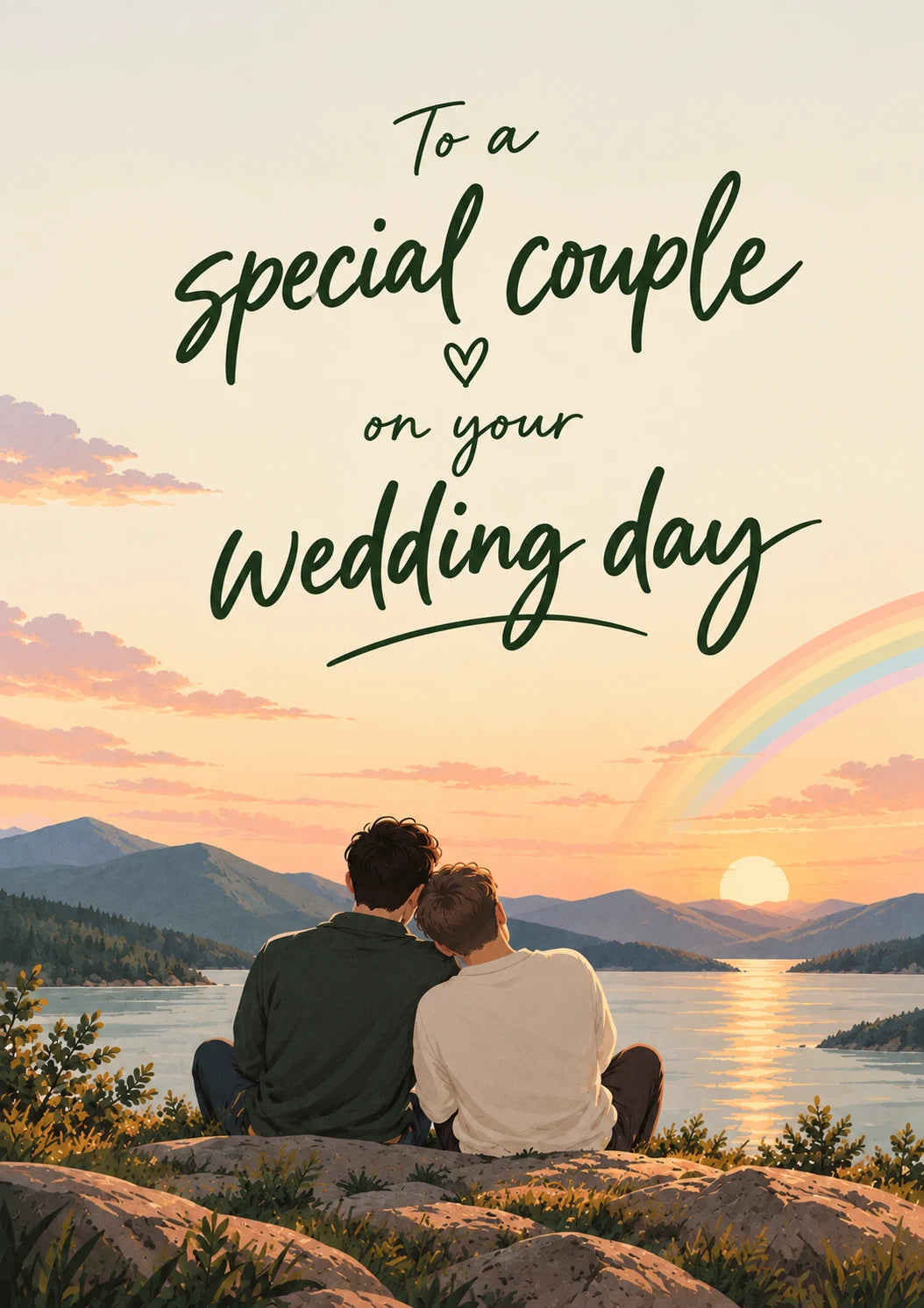 Sunset Rainbow Couple Wedding Card for Brother and Partner