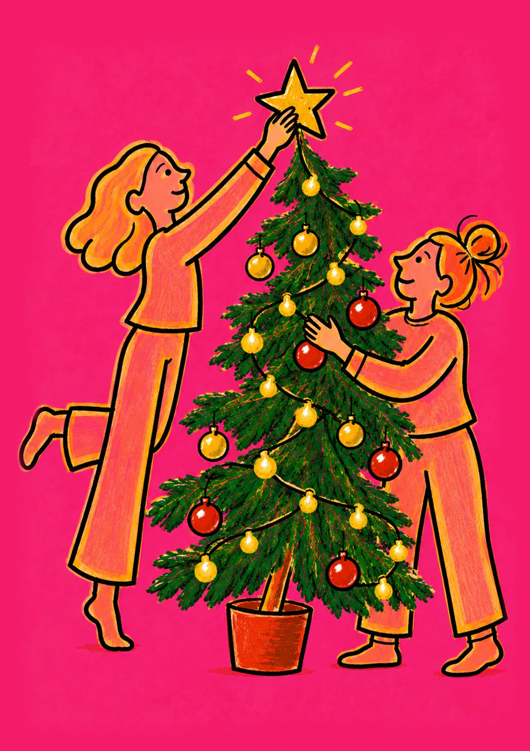 Christmas Tree Decorating Friends Christmas Card for Her