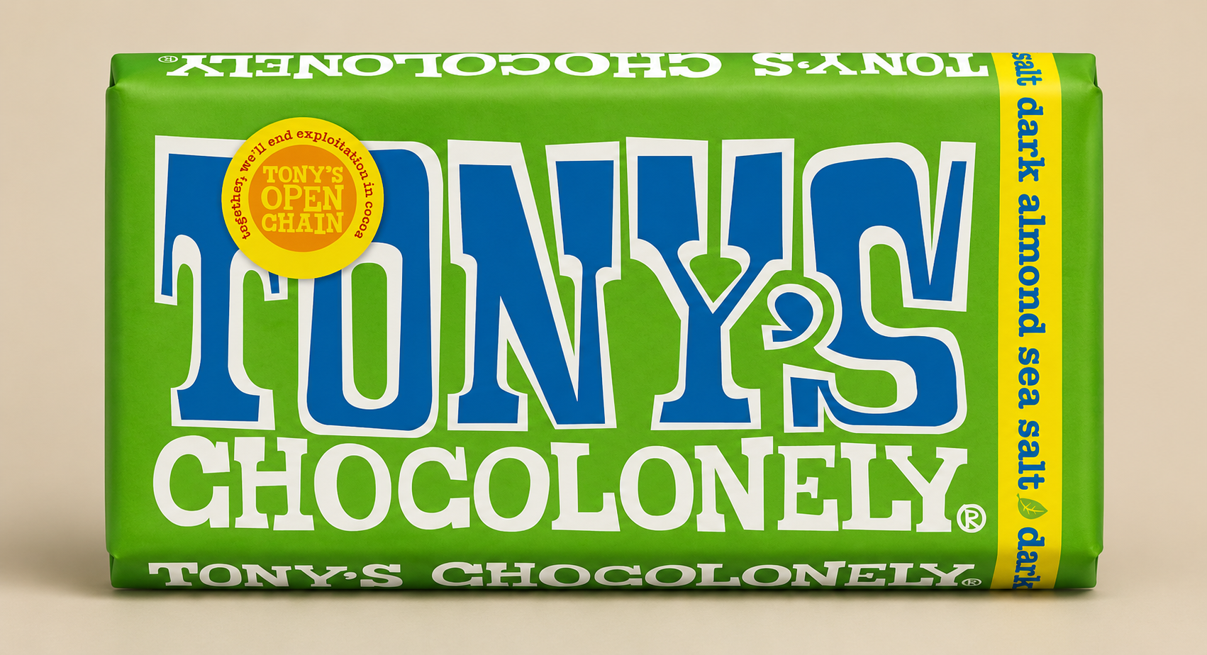 Tony's Chocolonely Dark Almond Sea Salt Chocolate Bar - 180g (51%, Vegan)