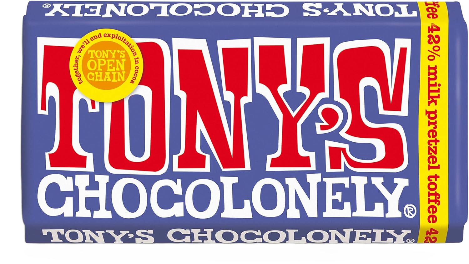 Tony's Chocolonely Dark Milk Pretzel Toffee Chocolate Bar - 180g (42%, Vegetarian)