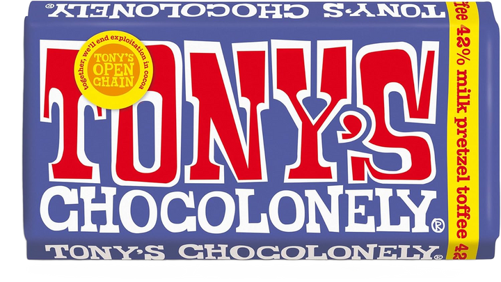 Tony's Chocolonely Dark Milk Pretzel Toffee Chocolate Bar - 180g (42%, Vegetarian)