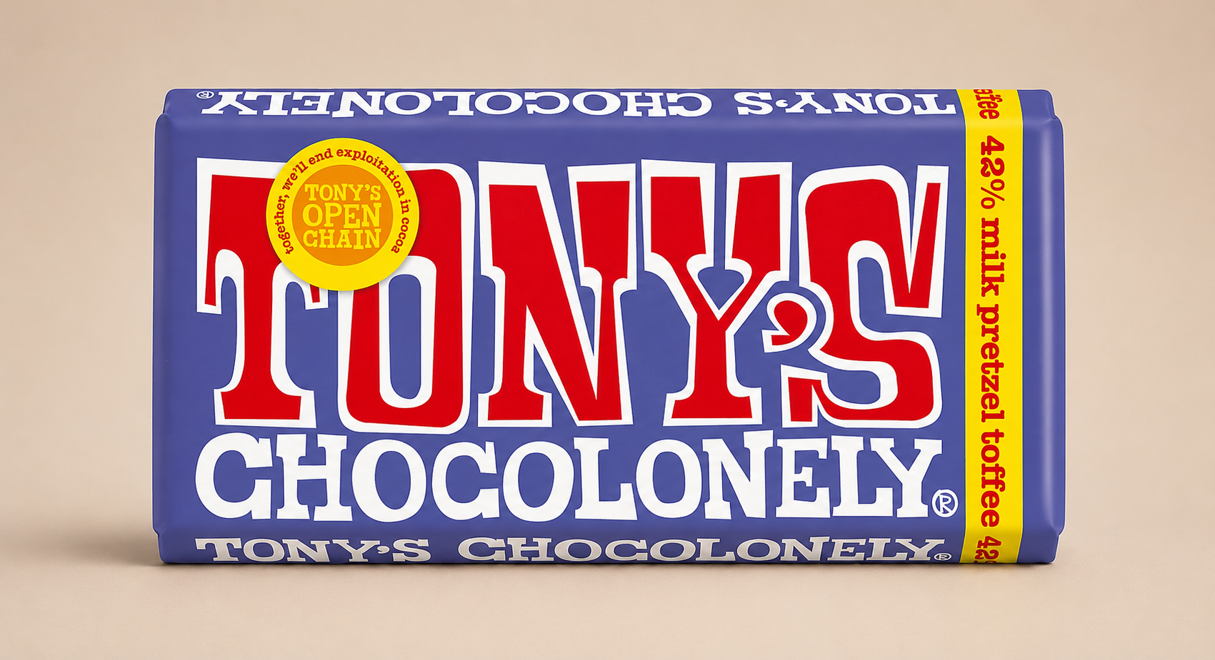 Tony's Chocolonely Dark Milk Pretzel Toffee Chocolate Bar - 180g (42%, Vegetarian)