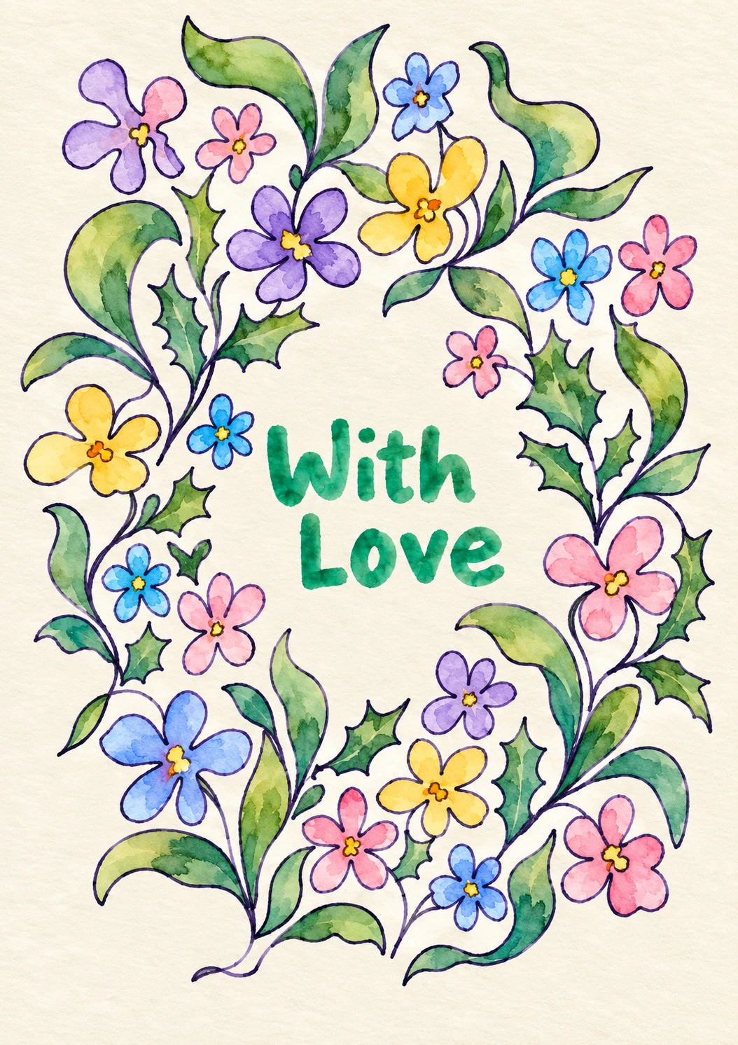 Watercolour Floral Wreath With Love Get Well Soon Card