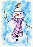 Load image into Gallery viewer, Watercolour Snowman and Robin Christmas Card
