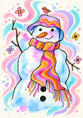 Load image into Gallery viewer, Colourful Snowman with Robin Christmas Card for Her
