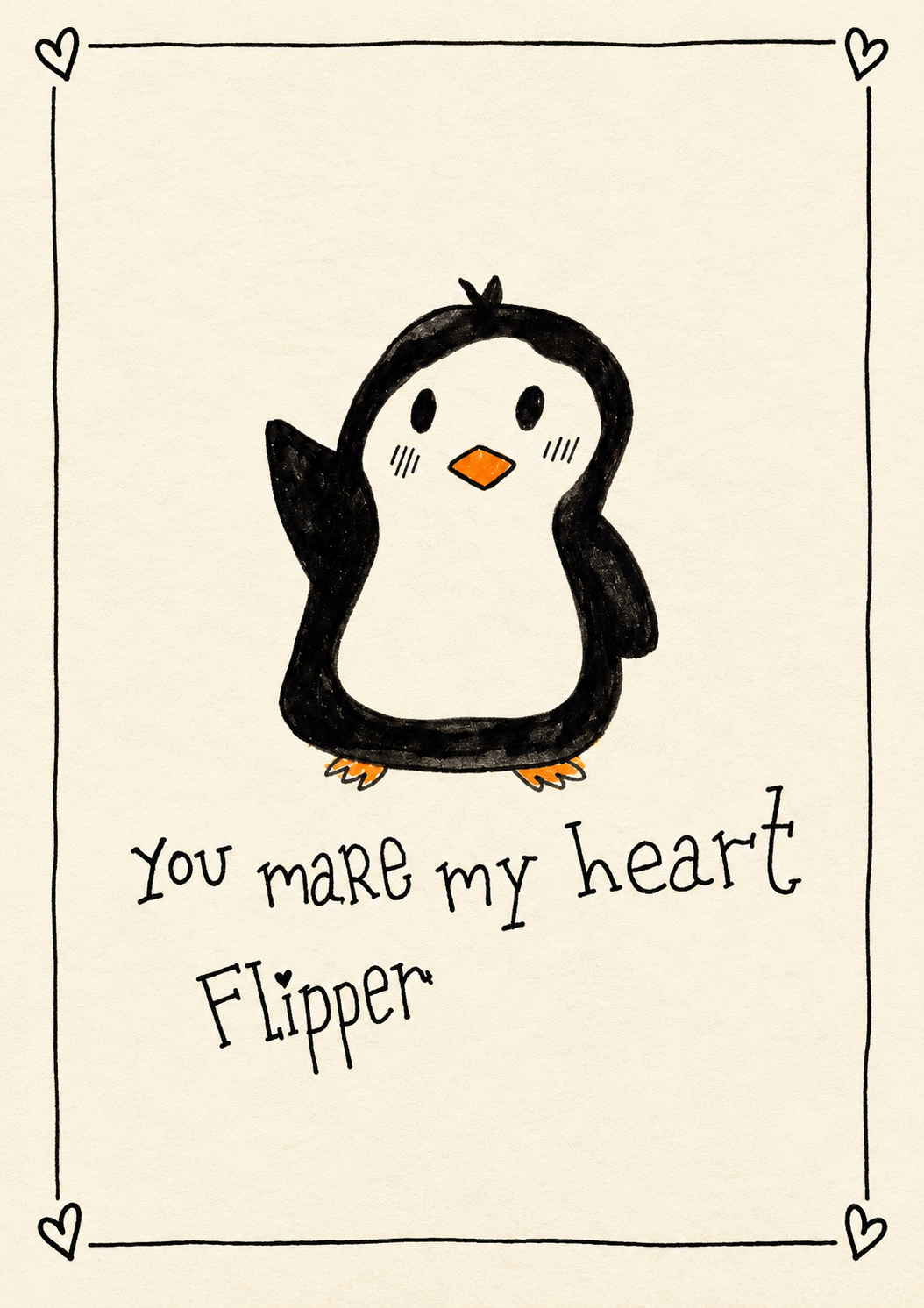 Funny Penguin Heart Flipper Anniversary Card