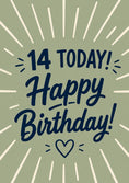 Load image into Gallery viewer, Navy Script Burst 14th Birthday Card
