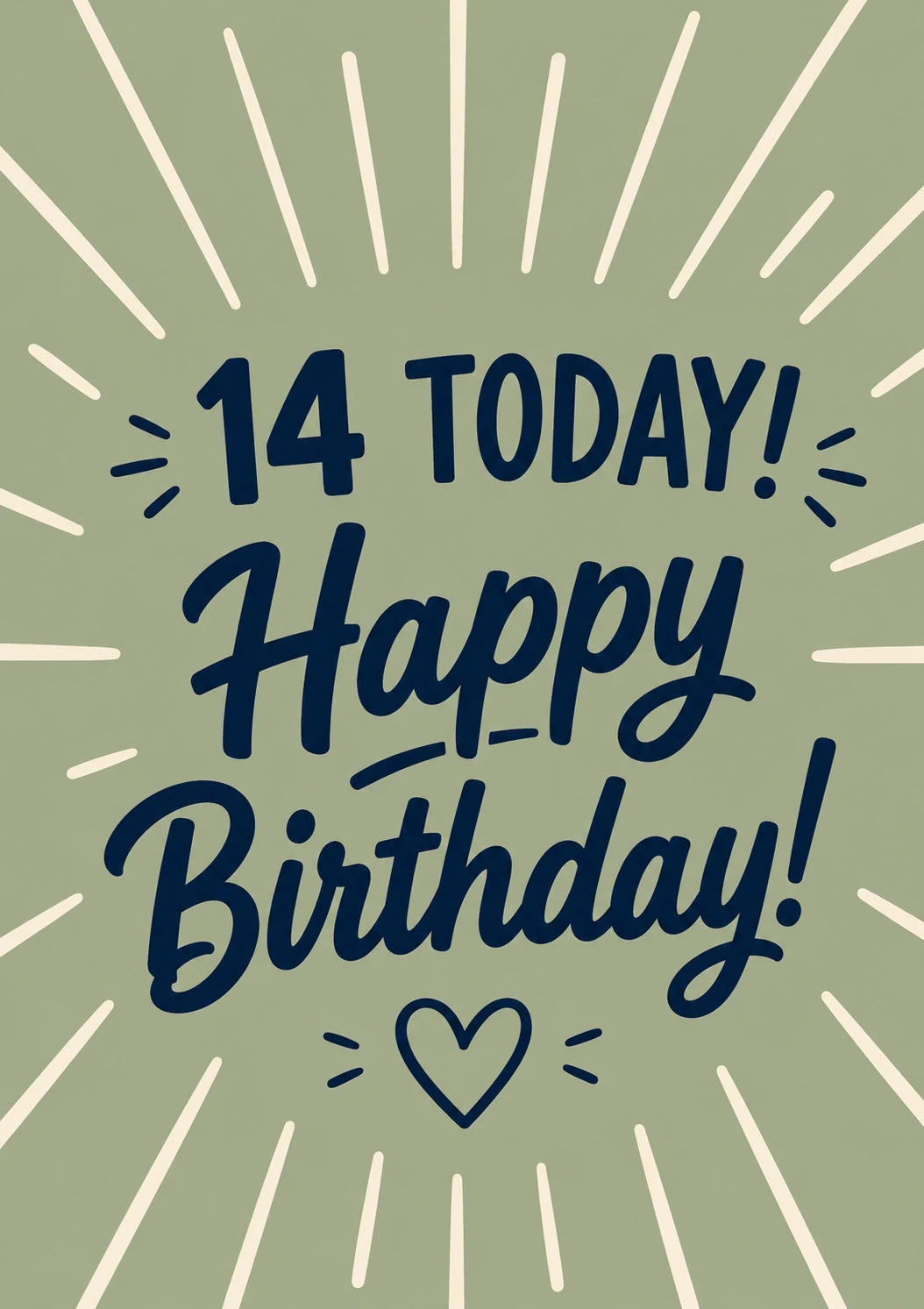 Navy Script Burst 14th Birthday Card