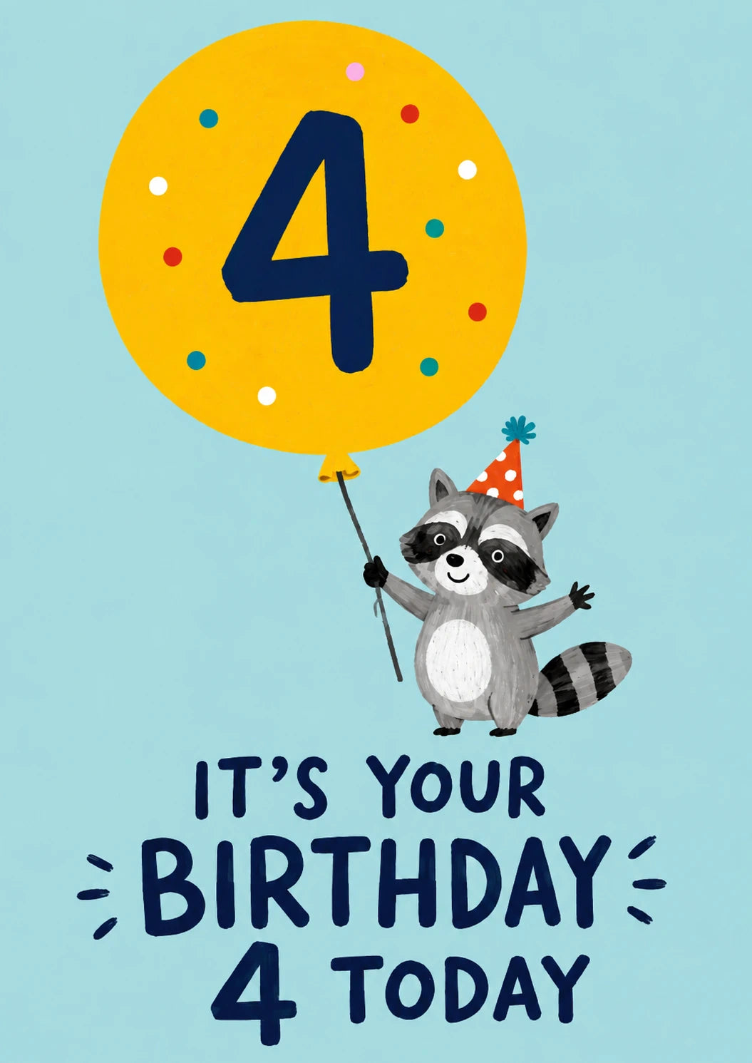 Raccoon with Gold Balloon 4th Birthday Card