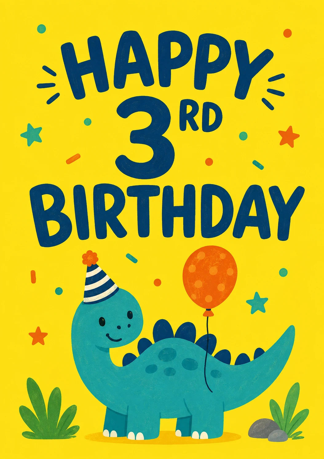 Cute Dinosaur Party Hat 3rd Birthday Card for Him