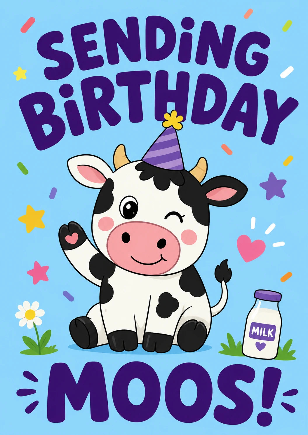 Funny Cute Cow Birthday Moos Kids Birthday Card