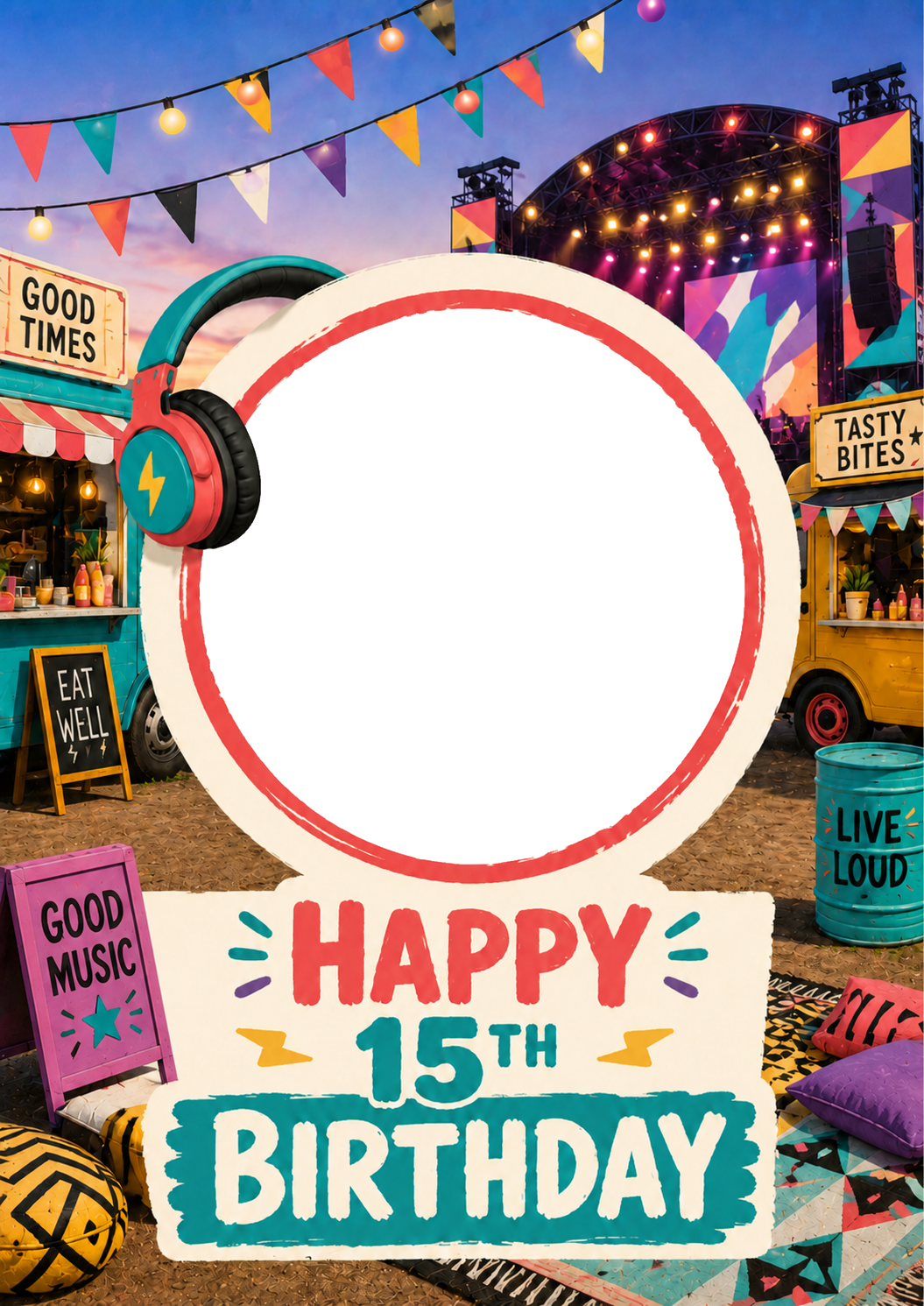 Music Festival Happy 15th Birthday Photo Upload Birthday Card for Her