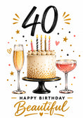 Load image into Gallery viewer, Gold Confetti Cake and Champagne 40th Birthday Card for Her
