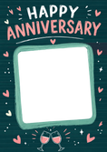 Load image into Gallery viewer, Happy Anniversary Hearts and Wine Photo Upload Anniversary Card
