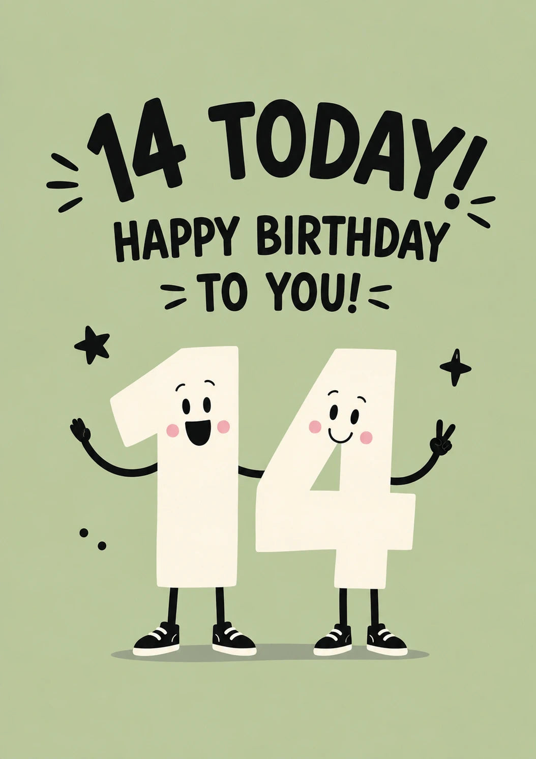 Cute Character Numbers 14th Birthday Card