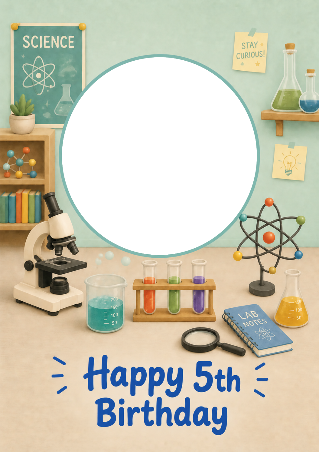 Science Lab 5th Birthday Photo Upload Birthday Card for Him