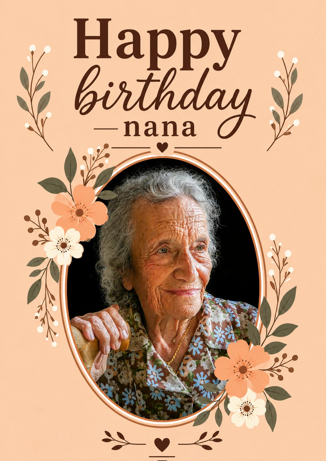 Floral Nana Happy Birthday Photo Upload Birthday Card for Her