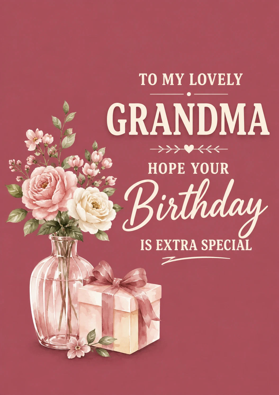 Pink Floral Vase Grandma 80th Birthday Card for Her
