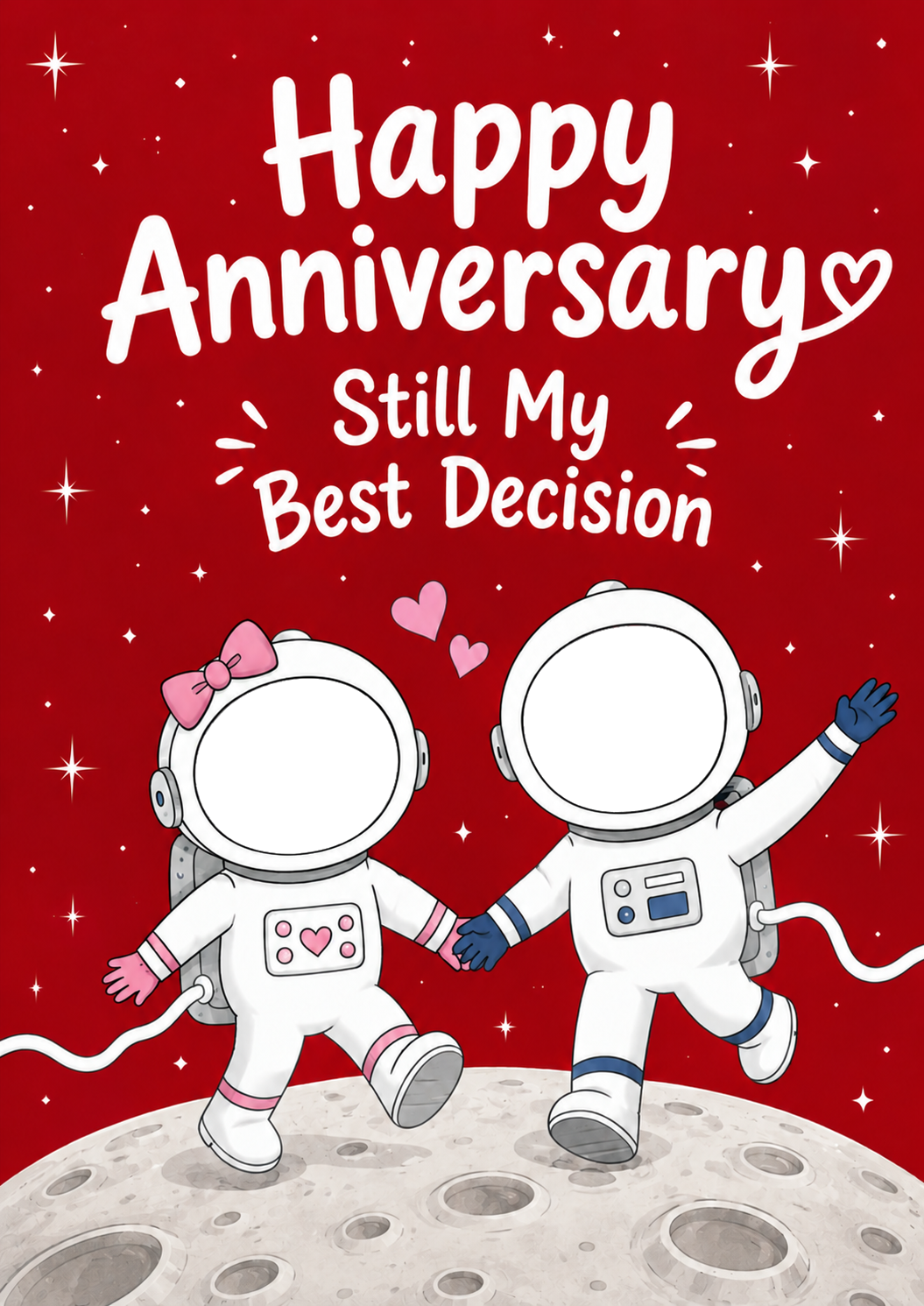 Funny Astronaut Couple on the Moon Photo Upload Anniversary Card