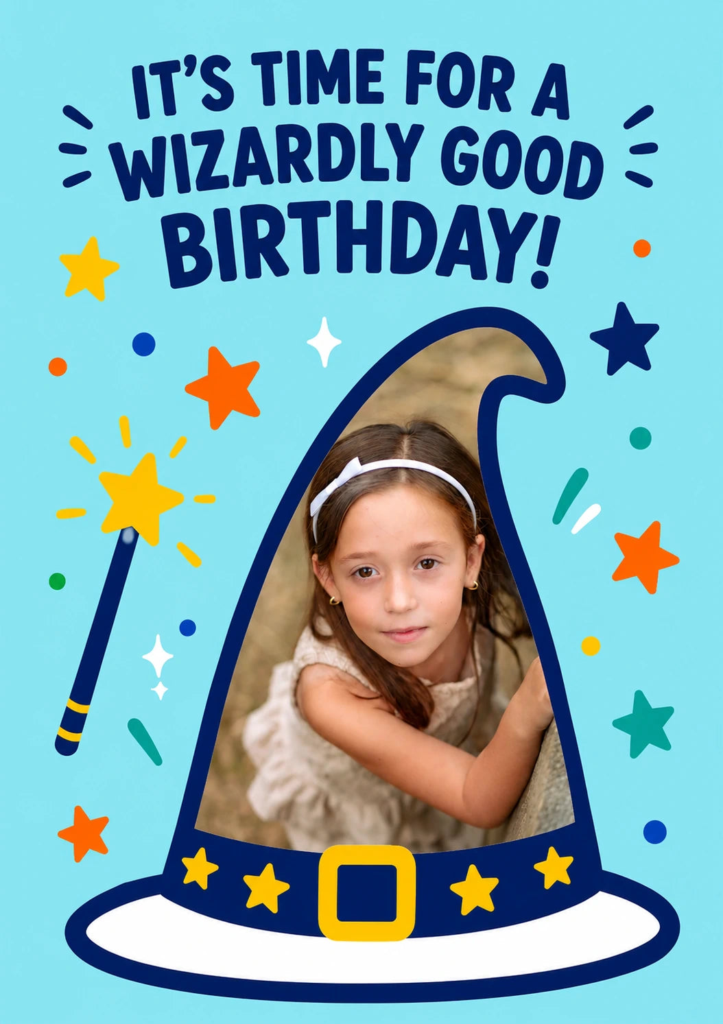 Wizardly Good Wizard Hat Photo Upload Birthday Card