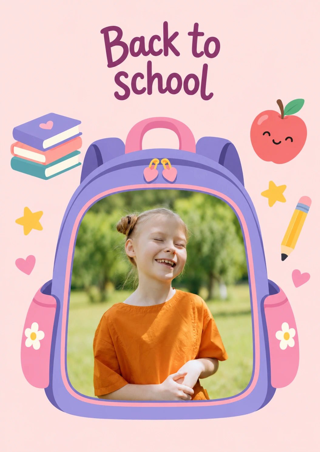 Purple Backpack Design Photo Upload Back to School Card