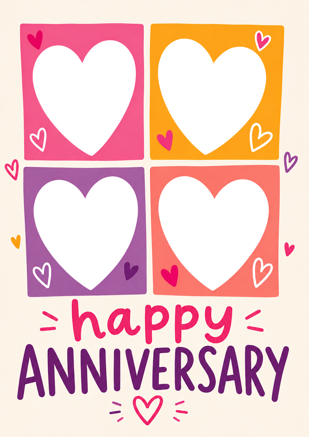 Colourful Hearts Four Photo Upload Anniversary Card