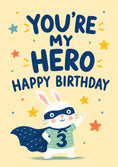 Load image into Gallery viewer, Superhero Bunny Age 3 Happy Birthday Card for Him
