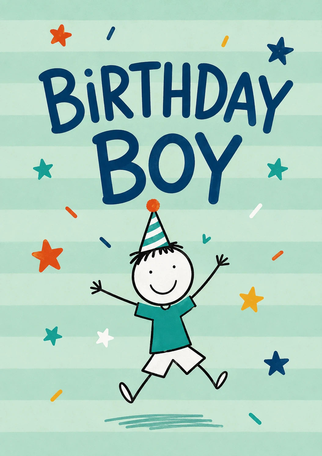 Jumping Stick Figure Boy 5th Birthday Card for Him