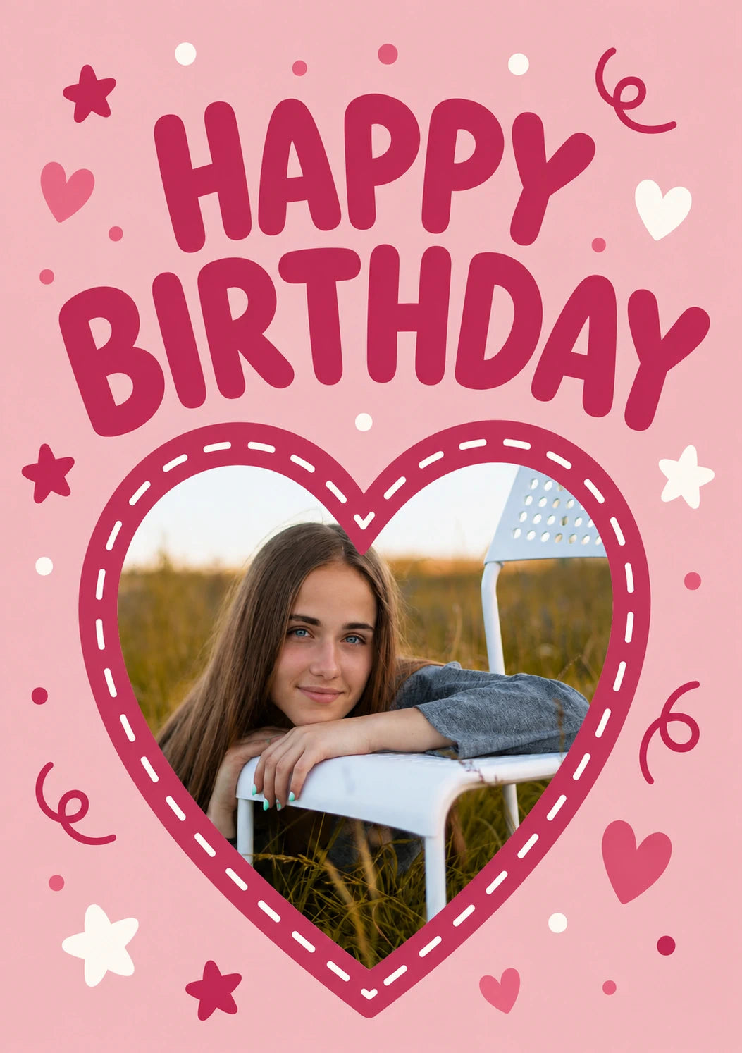 Happy Birthday Pink Hearts Photo Upload Birthday Card for Her