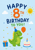 Load image into Gallery viewer, Cute Dinosaur Party Hat 8th Birthday Card for Him
