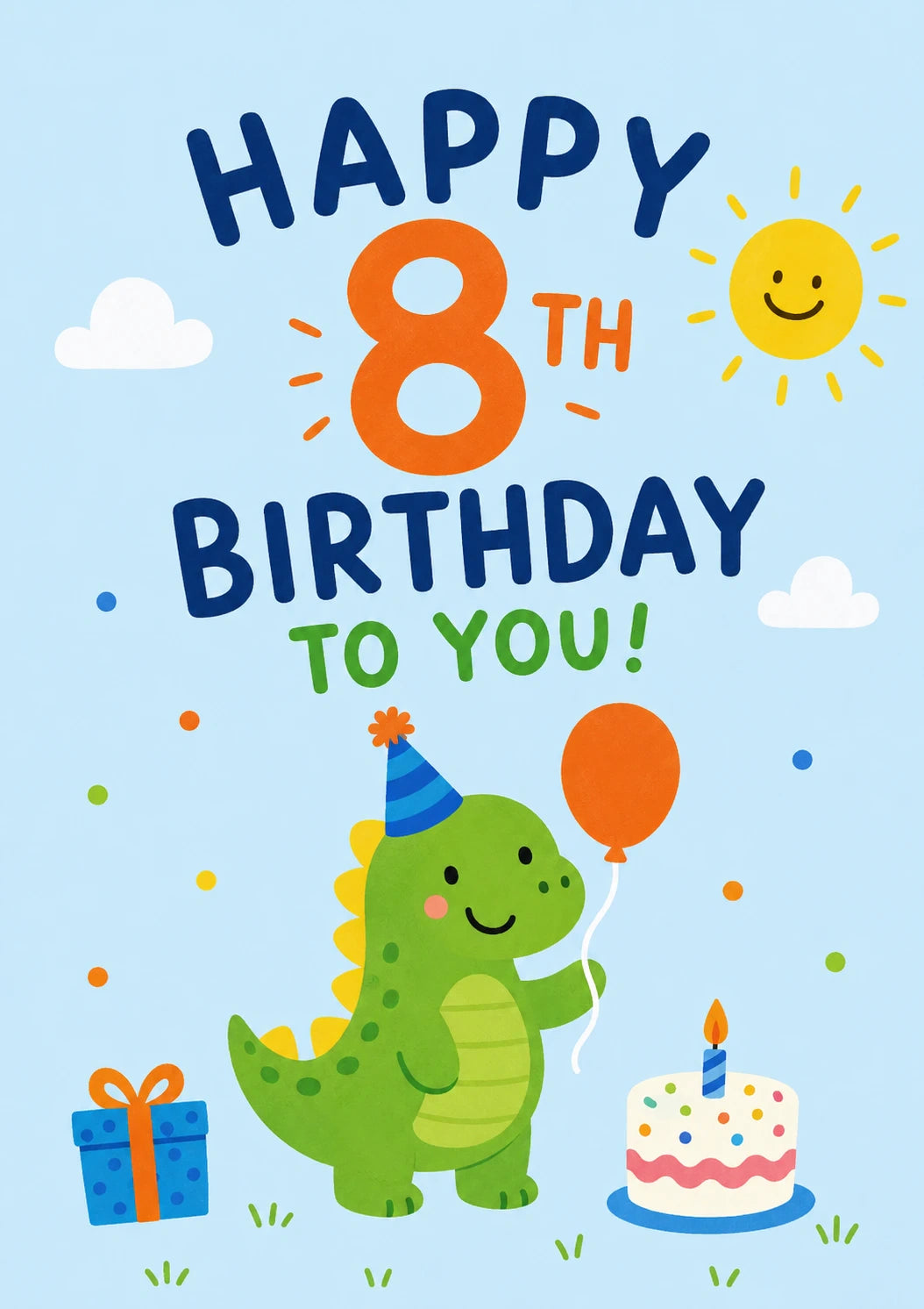 Cute Dinosaur Party Hat 8th Birthday Card for Him