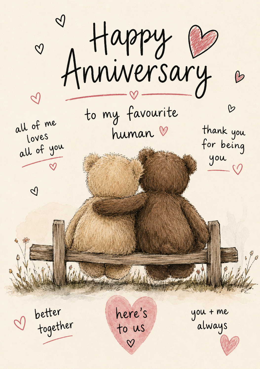 Teddy Bears on a Bench Anniversary Card