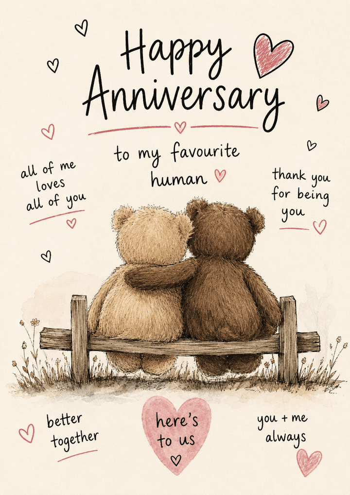 Teddy Bears on a Bench Anniversary Card