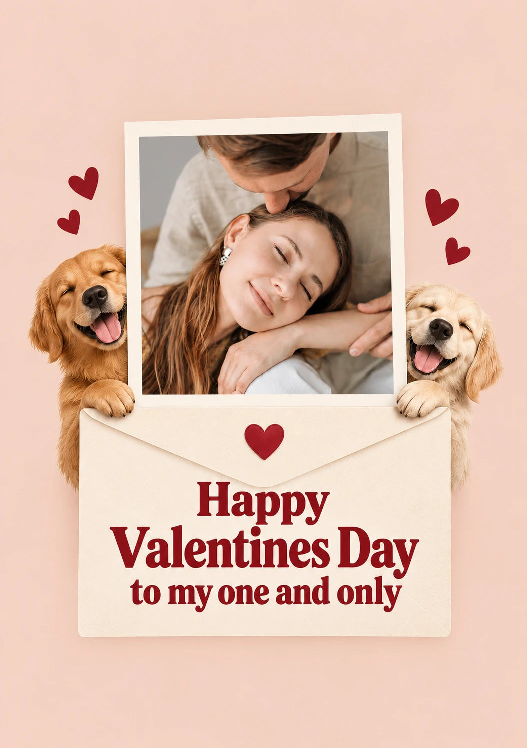 Cute Golden Retriever Envelope Photo Upload Valentine's Day Card for Girlfriend