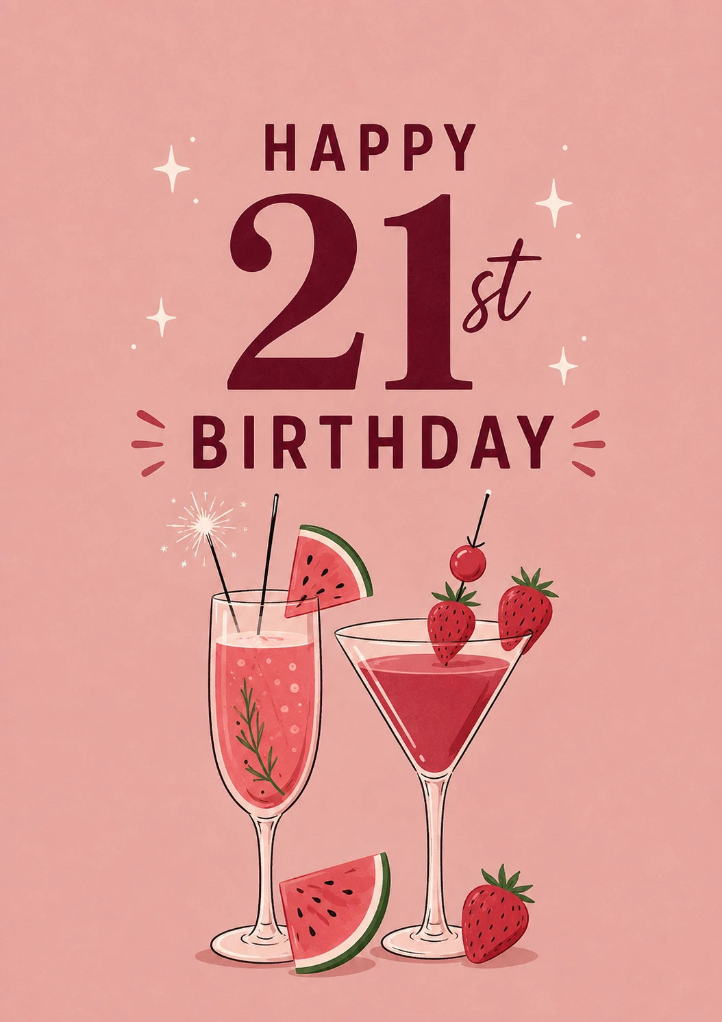 Pink Cocktails and Fruit 21st Birthday Card for Her