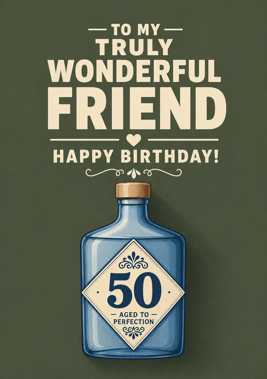 Blue Gin Bottle Aged to Perfection 50th Birthday Card