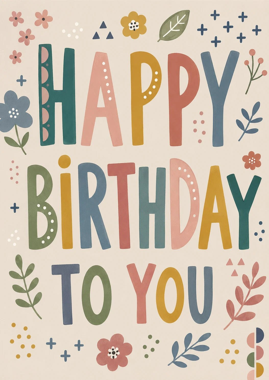 Colourful Floral Typography Happy 15th Birthday Card