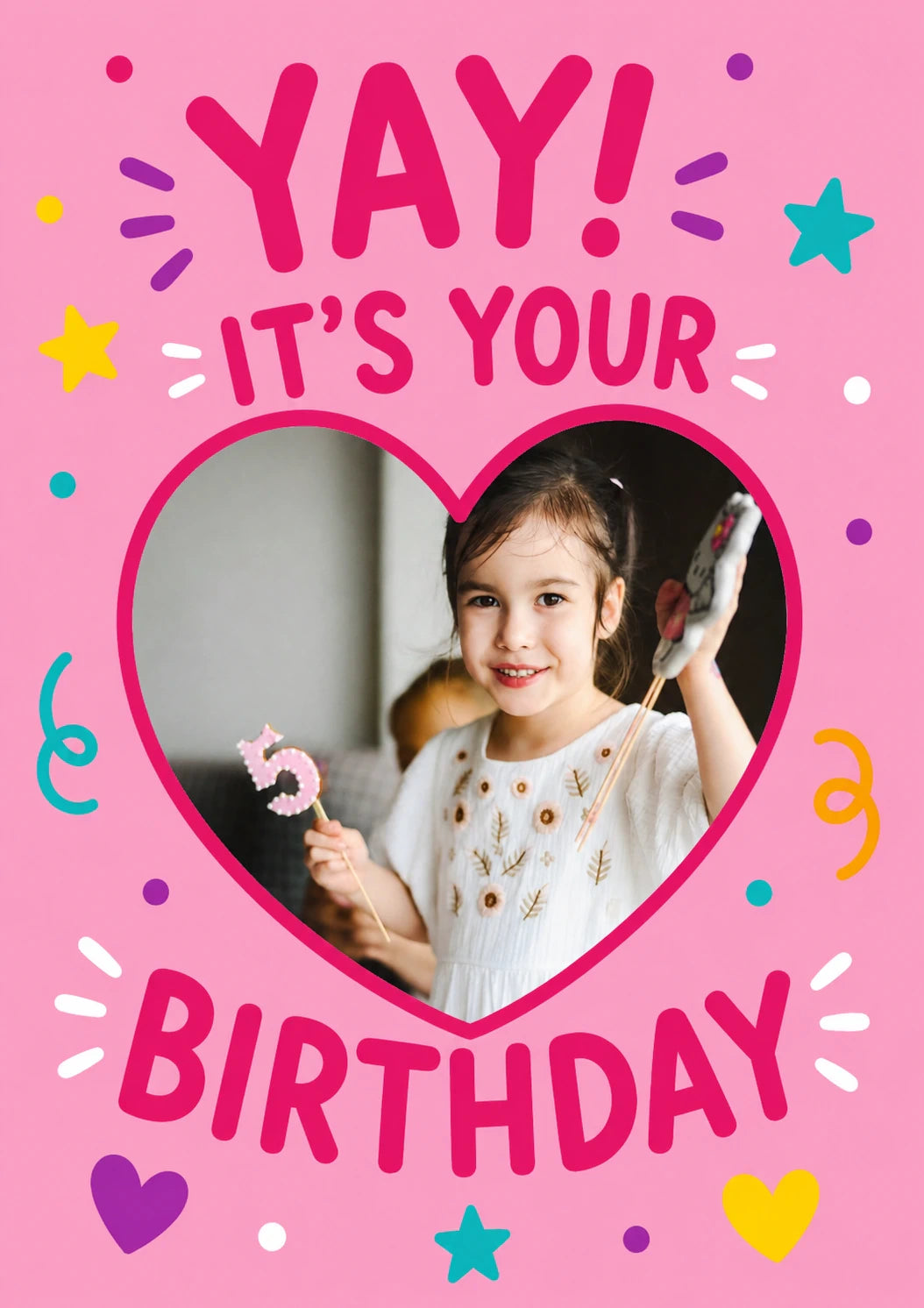Yay It's Your Birthday Pink Heart Photo Upload Birthday Card