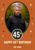 Load image into Gallery viewer, Retro Dark Circular Badge Photo Upload 45th Birthday Card for Him
