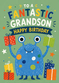 Load image into Gallery viewer, Cute Blue Monster with Gifts Grandson Birthday Card
